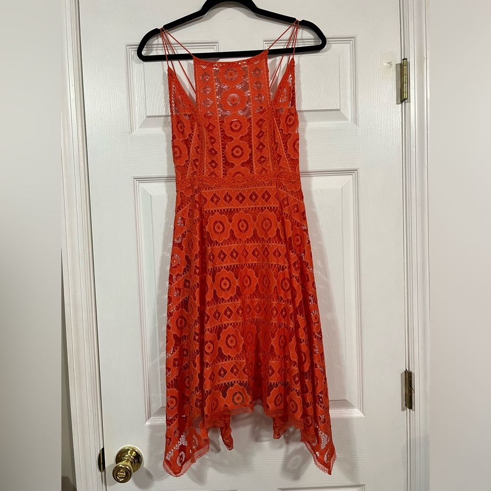 Free People Just Like Honey Boho Lace Hankerchief Hem Dress Womens Size 4